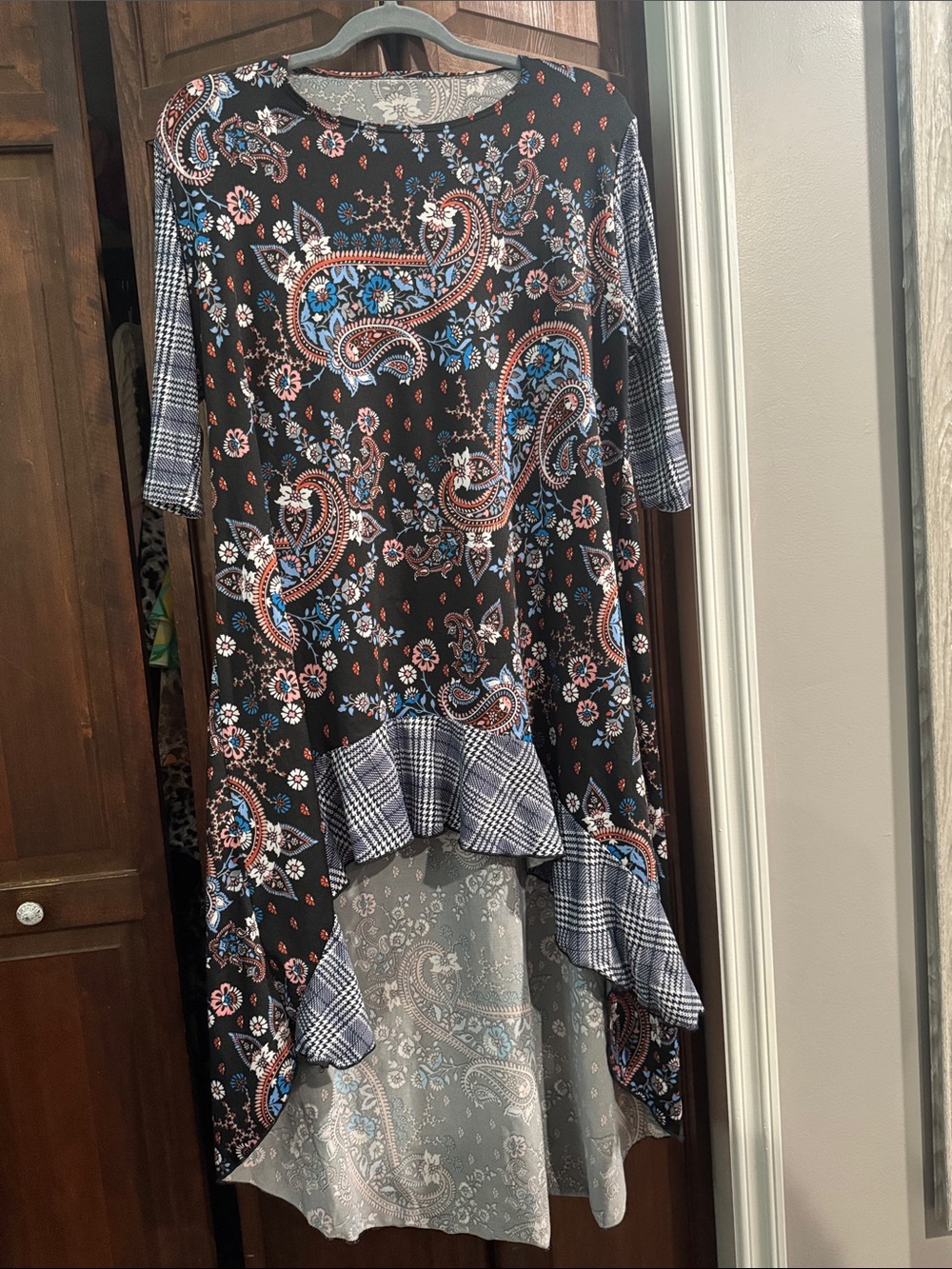 Paisley & Plaid High-Low Tunic Dress - Black, Blue, Coral